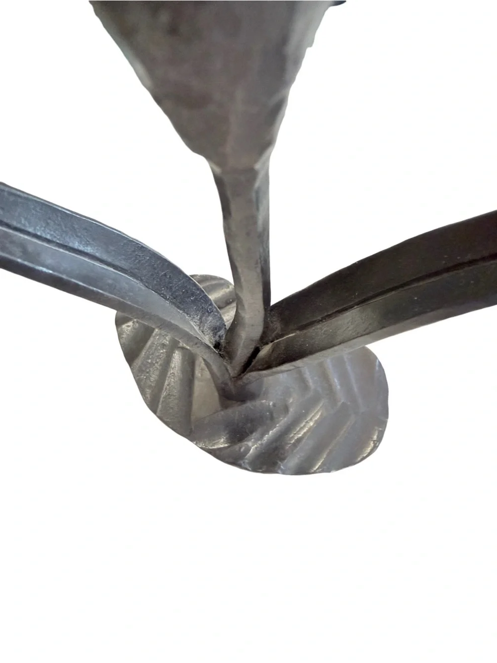 Vintage Hand Forged Iron Calla Lily Candlesticks Pair Brutalist Sculptural